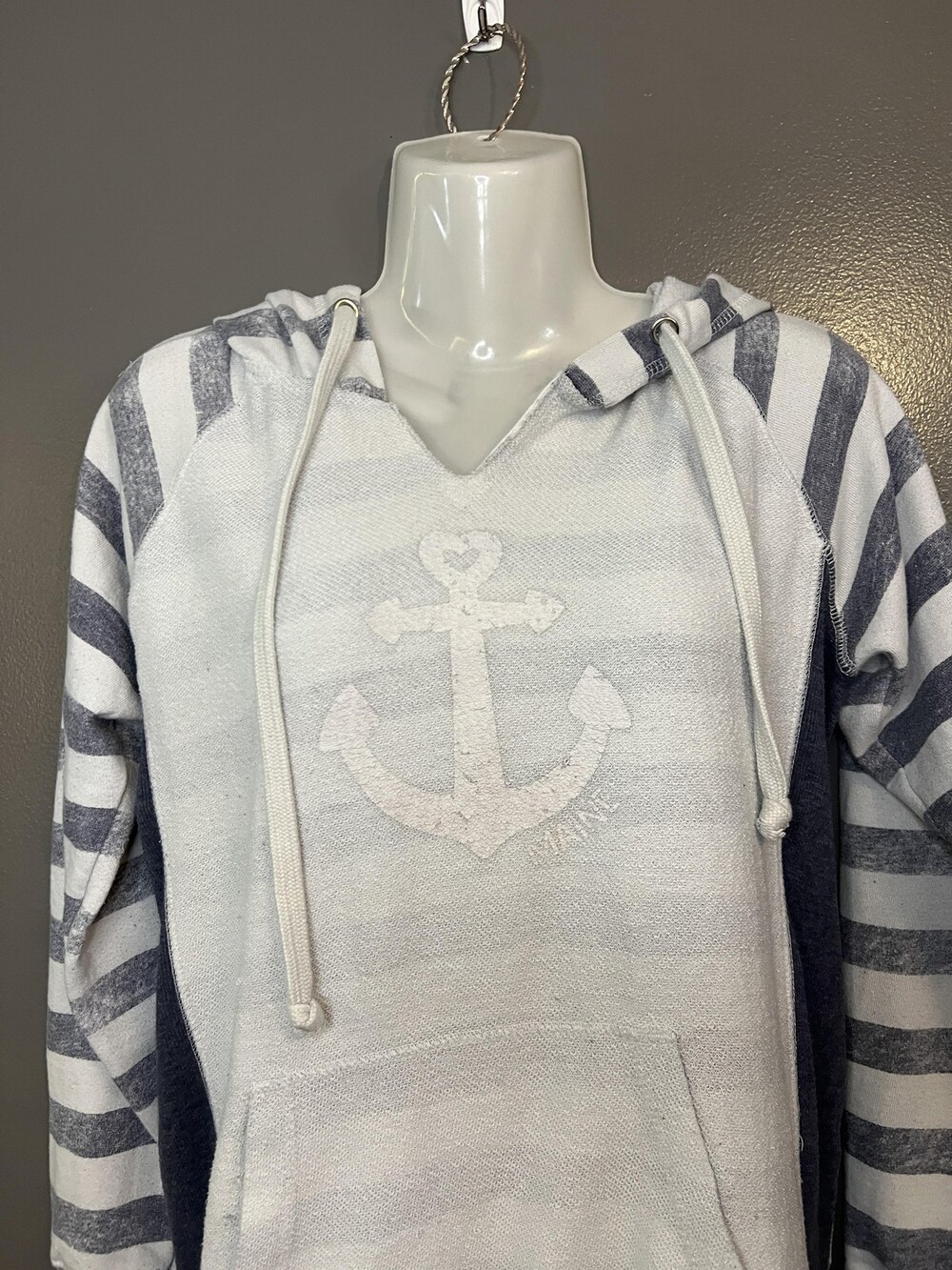 Harrisburg Trading Co Hoodie Womens Small Blue Striped Anchor Nautical Pullover